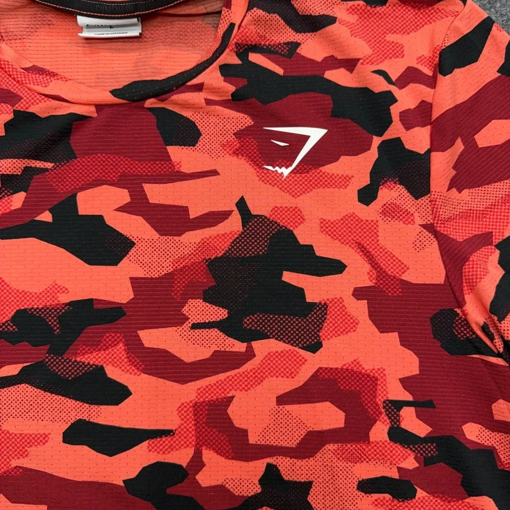 Gymshark Mens Red Orange Camo Performance Training T-Shirt Size L